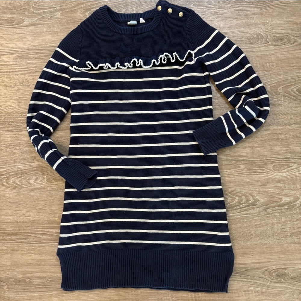 GAP Kids Navy and White Striped Dress Sz 10 Preppy Classic Sailorcore Cozy EUC‌‌